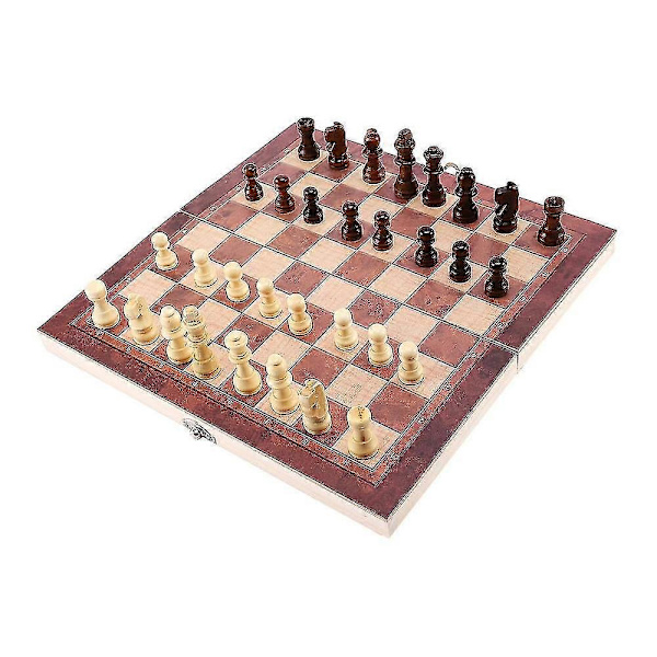 3-i-1 Schackbräde i Trä Resespel Schack Backgammon Dam Underhållning