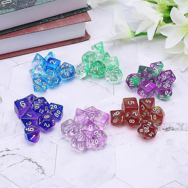 7kpl läpinäkyviä noppia D4 D6 D8 D10 D12 D20 Dungeons & Dragon D&d Rpg Poly Blue