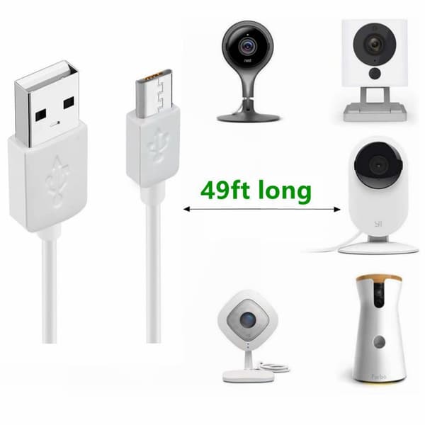 Superlangt USB til Micro USB Opladerkabel til Termometer/Kamera Langt Holdbart Opladerkabel 393.7in/590.55in 0.32 15m