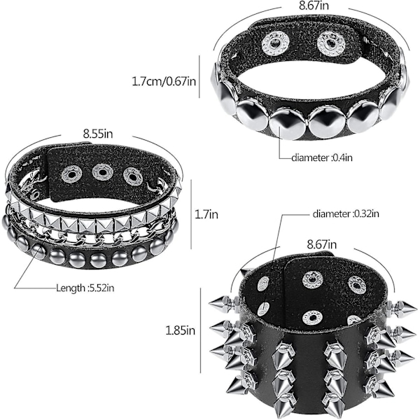 6 st Punk Nitar Armband Läder Nitar Armband Manschett