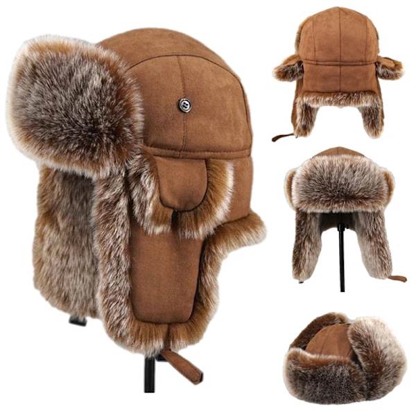 Vinterplysch Bombermössor Unisex Varma Snöhuvor Öronlappsmössor brown
