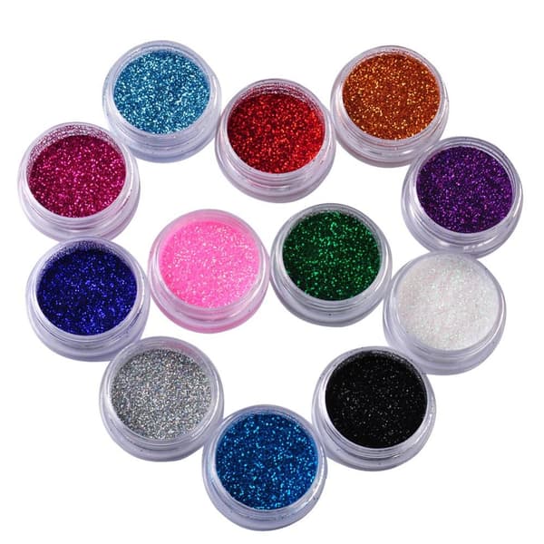12 st burkar glitter för nageldekoration
