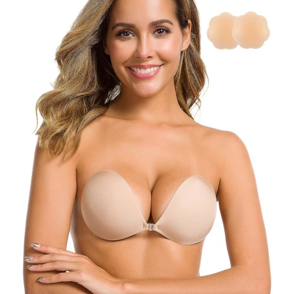 Självhäftande BH Axelbandslös Sticky Invisible Push-up Återanvändbar C Nude
