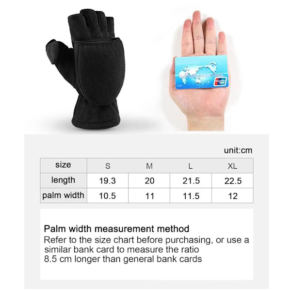 Vintervarma halvfingerhandskar Vantar med cover Fleece konvertibla fingerlösa handskar Thermal för flicka M