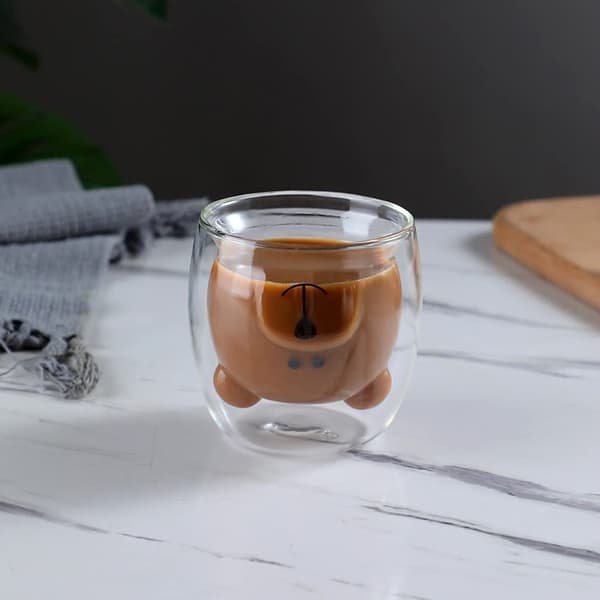Söta Björn Muggar Te Kaffekopp Mjölk Dubbelväggiga Glasmuggar
