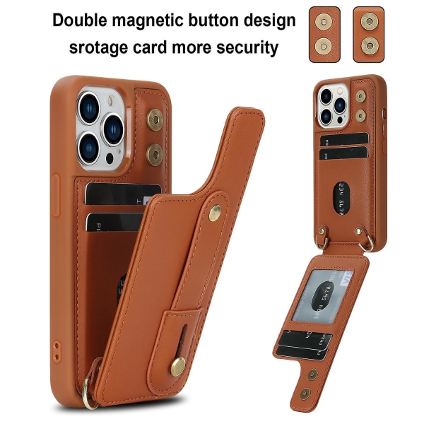 Armbandskal med kortfack för iPhone 13 Pro Max - PU-läder + TPU Brown