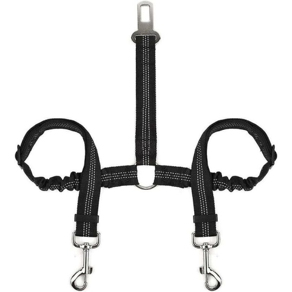 Dubbelt säkerhetsbälte för hund, justerbart dubbelt säkerhetsbälte för husdjur med elastisk bungee och reflekterande tejp No Ta