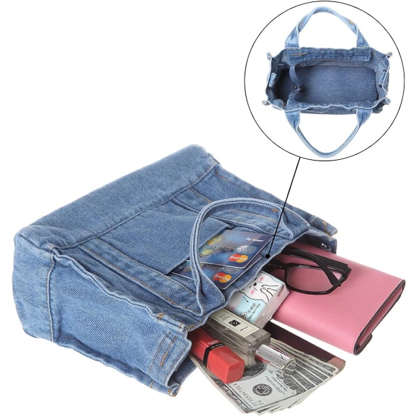 Heyone jeansväska Jean resväskor för kvinnor Strandväska jeansväskor och handväskor för tonårsflickor kvinnor L(28*22CM)