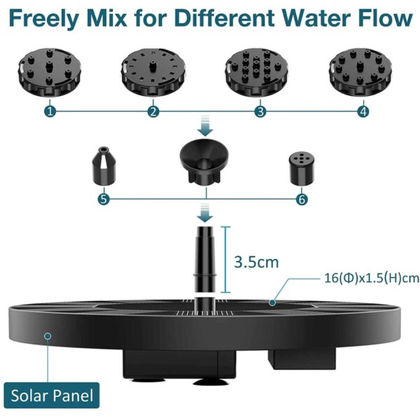 Solcellsdriven Fontän för Fågelbad 13cm Gul