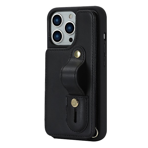 Armbandskal med kortfack för iPhone 13 Pro Max - PU-läder + TPU Black