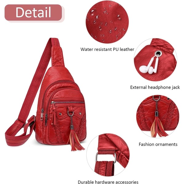 Bröstväska Dam Axelväskor Dam Crossbody-väska Hörlurar Hål Tofsdekorationer Casual Mjukt PU-läder Bröstväska för kvinnor Röd