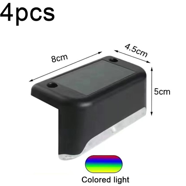 4-pack Utomhus Solbelysning för Däck, Svart Vattentät LED Solcellslampa för Trappor, Uteplats, Stigen - Färgat Ljus