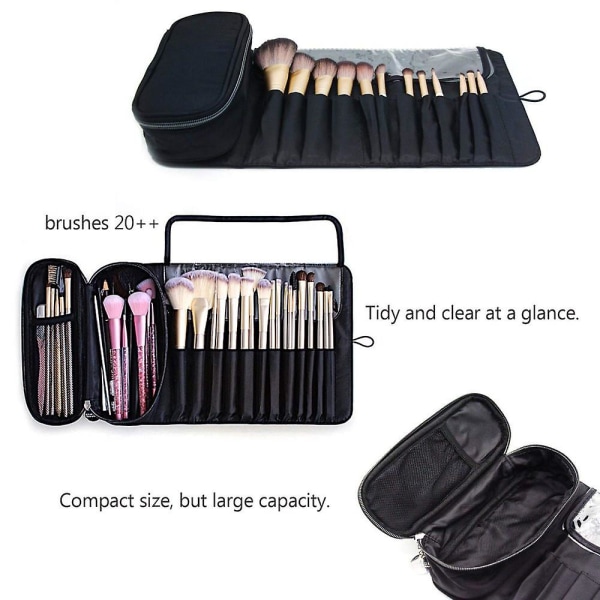 Bärbar organizer Sminkborstehållare Kompatibel med resor Kan rymma 20+ borstar Kosmetikväska Sminkborste Roll Up Case Kompatibel
