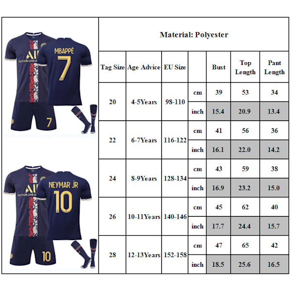 Paris Messi nr 30 Neymar nr 10 set för barn 22 #30