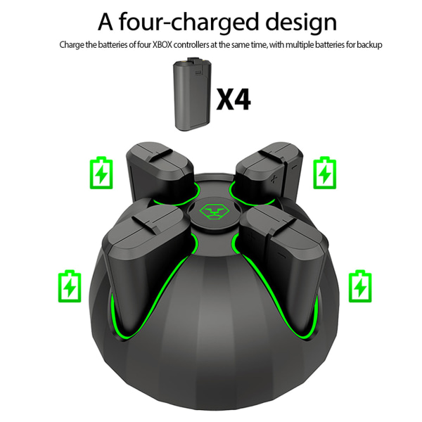 Laddningsstation för kontroll med batteripaket, 4-i-1 snabbladdningsställ + 4x 1100mAh batterier för XB