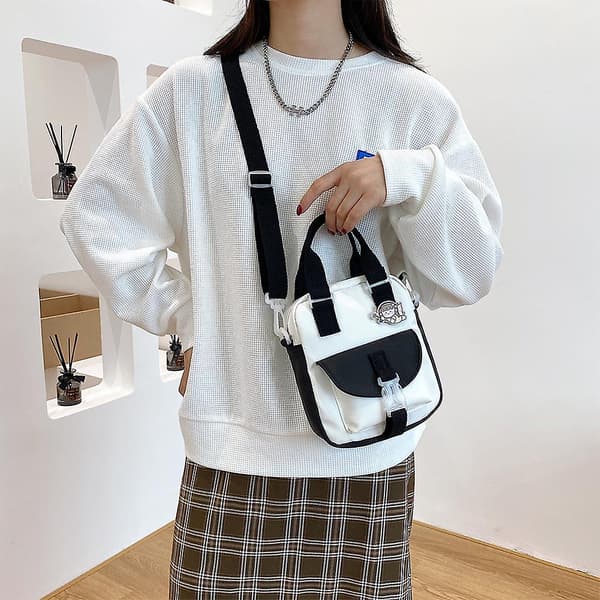 Söt Stil Collage Student Messenger Bag Flickor Nylon Tote För Kvinnor Axelväskor Blå
