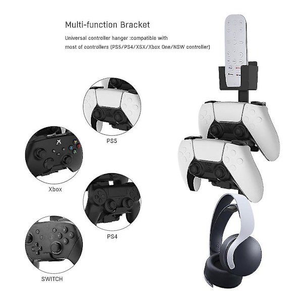 Spelkontrollförvaring Plast Gamepad-hängare Vägg Hörlurshållare Ersättning för PS5/PS4/Xbox/Switch, Svart