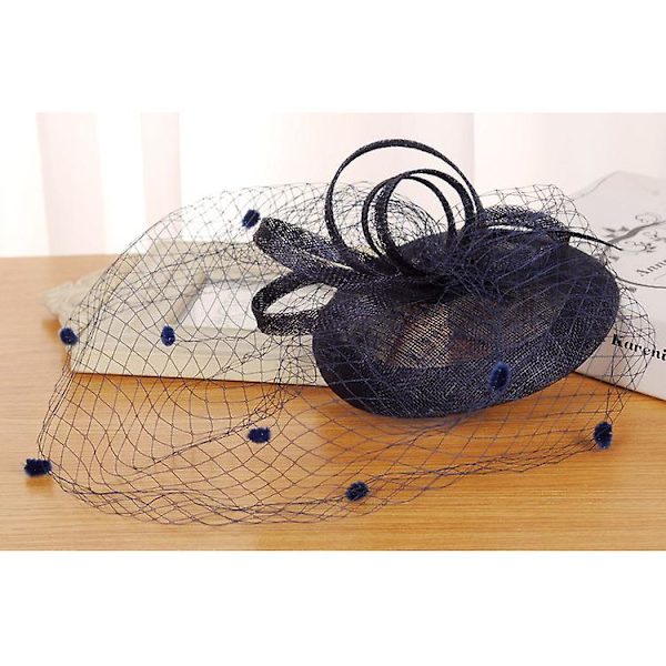 Dam Fascinator Penny Mesh Hatt Fjäder Penny Mesh Hatt för Cocktail Bröllopsfest Navy Blue
