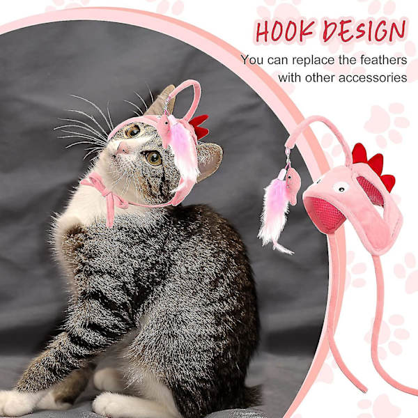 Huvudmonterade kattleksaker Cat Teaser-leksak med fjädrar Interaktiva kattleksaker Katthuvudbonader för inomhus utomhus Pink
