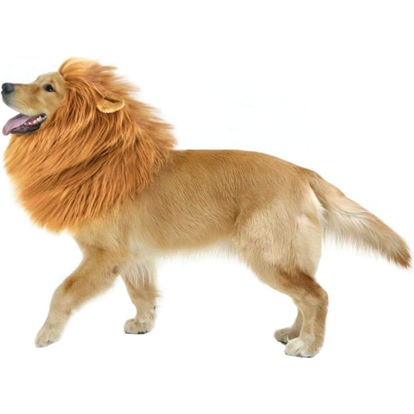 Lejonmankostym för hund, peruk för stora husdjursfestfest Fina hårkläder-brun