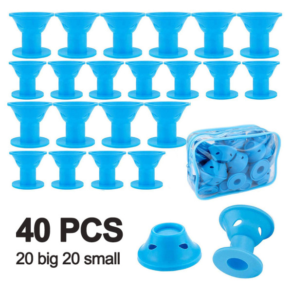 40 st silikonhårrullar Set, små silikonhårrullar 40 Blue(20 big and 20 small)
