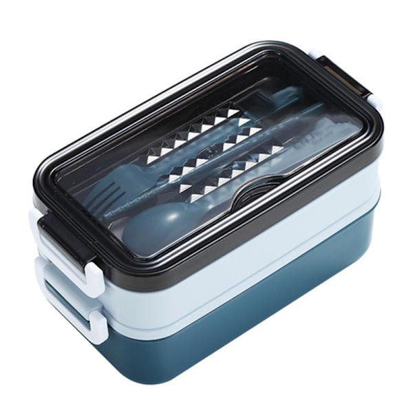 2-lagers Bento Box Anti-läckage Lunchlåda för Kontor med Bestick Mikrovågsugn Säker Enkel Barn Studenter Picknick Matbehållare Blue