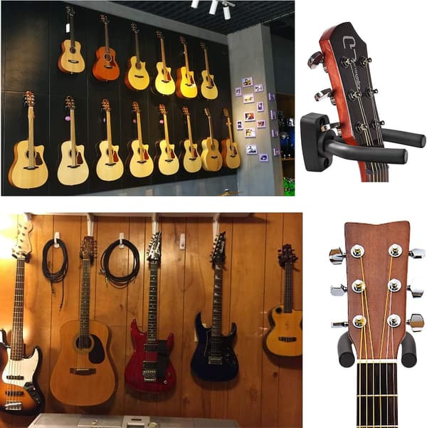 Justerbar Gitarrväggfäste Gitarrkrok med Skruvar Gitarrställ för Akustisk Elektrisk Bas Mandolin Banjo Ukulele Fiol Svart (4-pack)