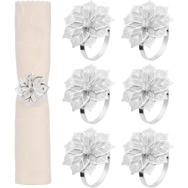 Blomservettringar set om 6, ihålig design servetthållare med strass