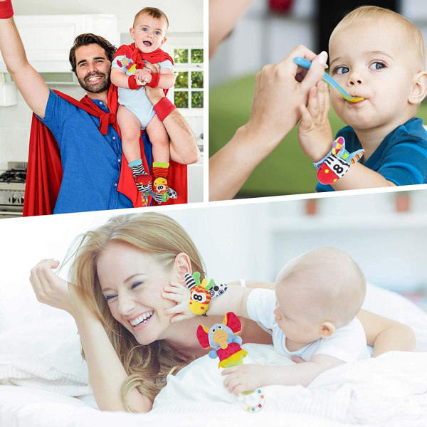 4 st Baby Handled och Strumpor, Handledsklockremmar Skallror och StrumporFoot Finder Utvecklingsleksaker Present för Småbarn Pojkar Flickor