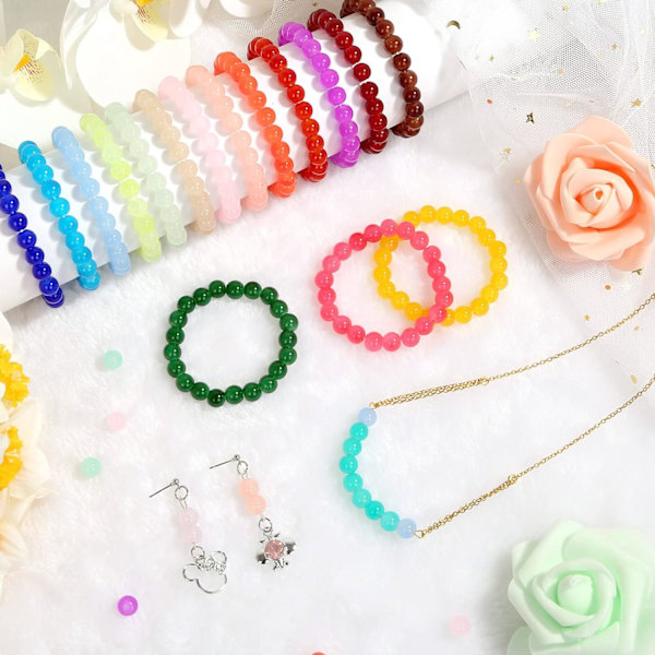 700 st glaspärlor för smyckestillverkning, 28 färger 8 mm kristall armband och DIY-pysselpärlor