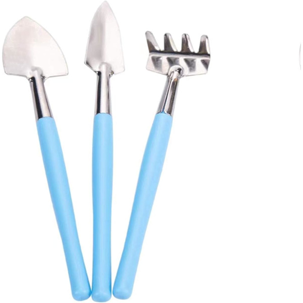Trädgårdsverktyg, set om 3, handspackel, spade i järnspade