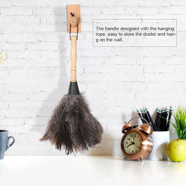 Reusable Ostrich Feather Duster with Anti-Static Wooden Handle