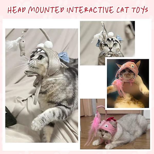 Huvudmonterade kattleksaker Cat Teaser-leksak med fjädrar Interaktiva kattleksaker Katthuvudbonader för inomhus utomhus Pink