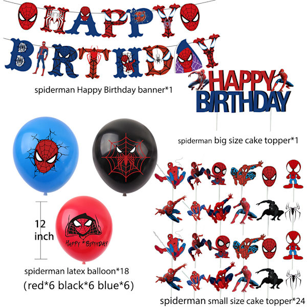 Spiderman-tema födelsedagsfest Banners ballonger dekorationer Set
