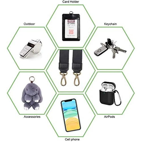 2 st Mobiltelefonkedja, Snodd, Universal Nackrem, Utdragbar Karbinhake för Alla Mobiltelefoner (1 Halsrem + 1 Handledsrem, Svart)