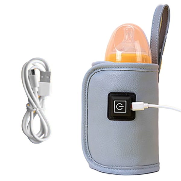 Bärbar nappflaskvärmare, USB laddningsflaskvärmare Baby med termostat Blue Leather