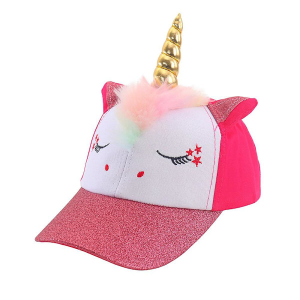 Barn Flickor Söt Enhörning Formad Baseball Cap Hatt Peaked Cap Rose Red