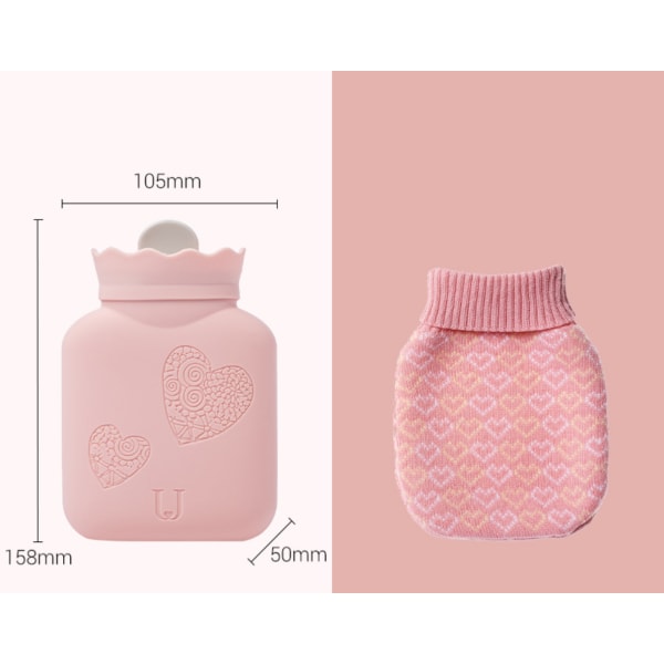 Silikon Varmvattenflaska, för Smärtlindring (Rosa, Kort)