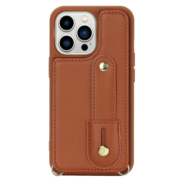 Armbandskal med kortfack för iPhone 13 Pro Max - PU-läder + TPU Brown
