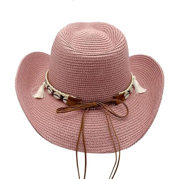 Västerländsk stråcowboyhatt för kvinnor, strandhatt för män, solhatt med bred brätte, sommar Panamahatt, rosa