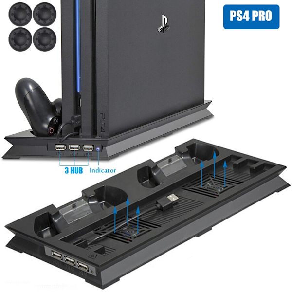 PS4 PRO Kylfläkt Vertikalt Stativ 2 Styrplatta Laddare Laddningsdockningsstation 2 Kylfläkt 3 HUB för Sony Playstation 4 Pro Konsol
