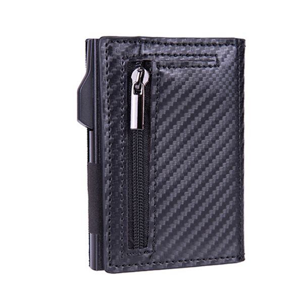 PU RFID-blockerande plånbok för pengar, automatisk popup-korthållare för män Carbon fiber black