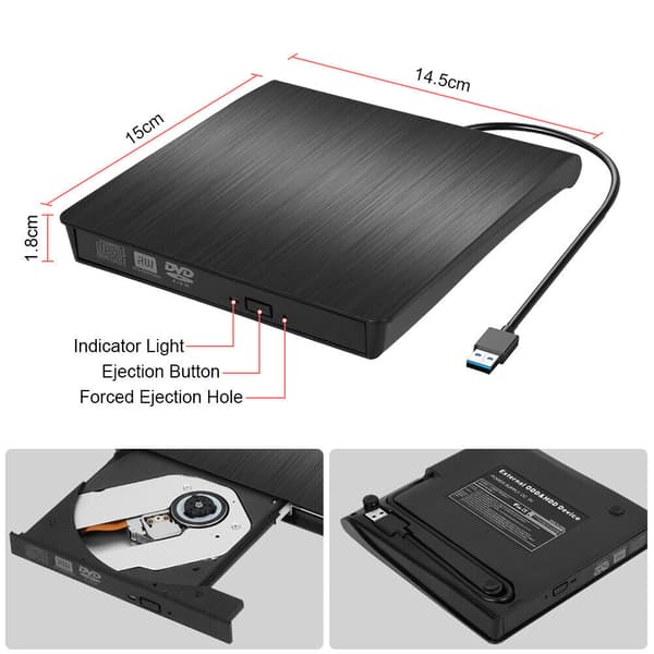 Extern DVD-enhet USB 3.0 CD DVD-RW-brännare för PC Laptop
