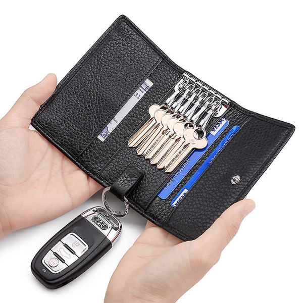 Unisex Premium Äkta Läder Bilnyckelhållare Väska Nyckelring Fodral Case Dragkedja