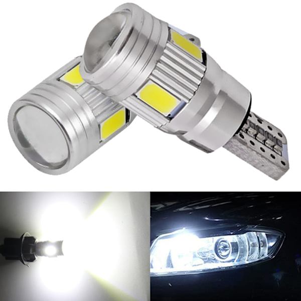 2x Bil LED-lampa T10-5630-10 LED Signallampa Canbus  Auto Klarering Kil Sida Backlampor White Light