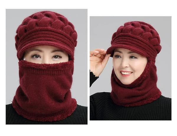 Vintermössa för kvinnor, vintermössa Scarf Slouchy Snow Stickad Skull Cap för tjejer Red