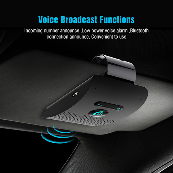 Bluetooth-kompatibel handsfree-högtalare för solskydd - Trådlös musikadapter för biltillbehör