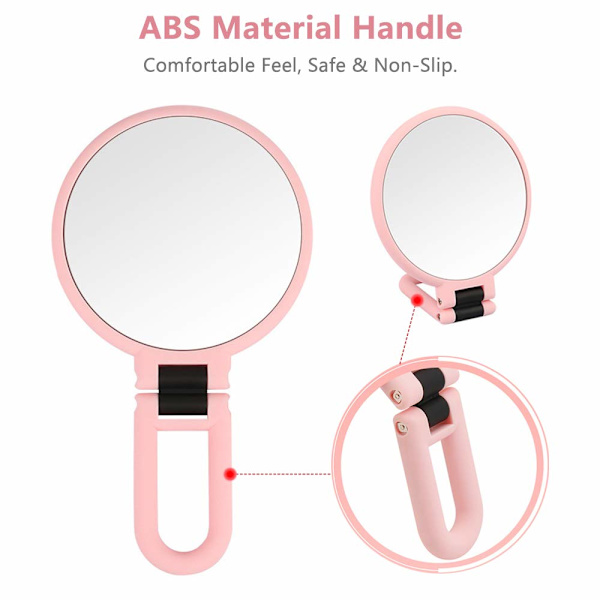 Fällbar resehandspegel med fällbart handtag Rosa