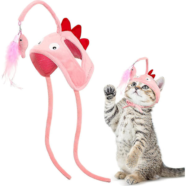 Huvudmonterade kattleksaker Cat Teaser-leksak med fjädrar Interaktiva kattleksaker Katthuvudbonader för inomhus utomhus Pink
