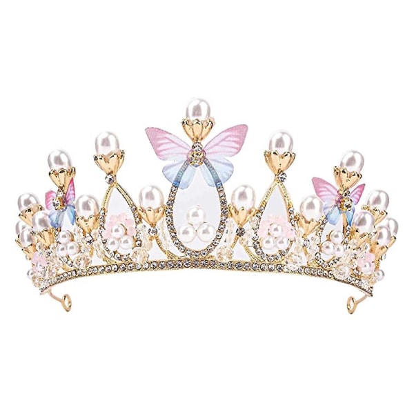 Flicka prinsessa huvudbonad, flicka födelsedag krona fjäril prinsessa show tallrik hår modell catwalk handgjorda kristall huvudbonader